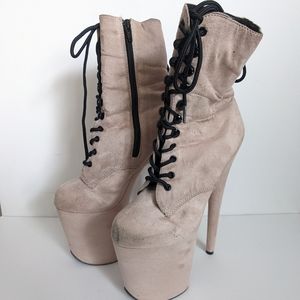 8" Beige Faux Suede Pleaser Boots